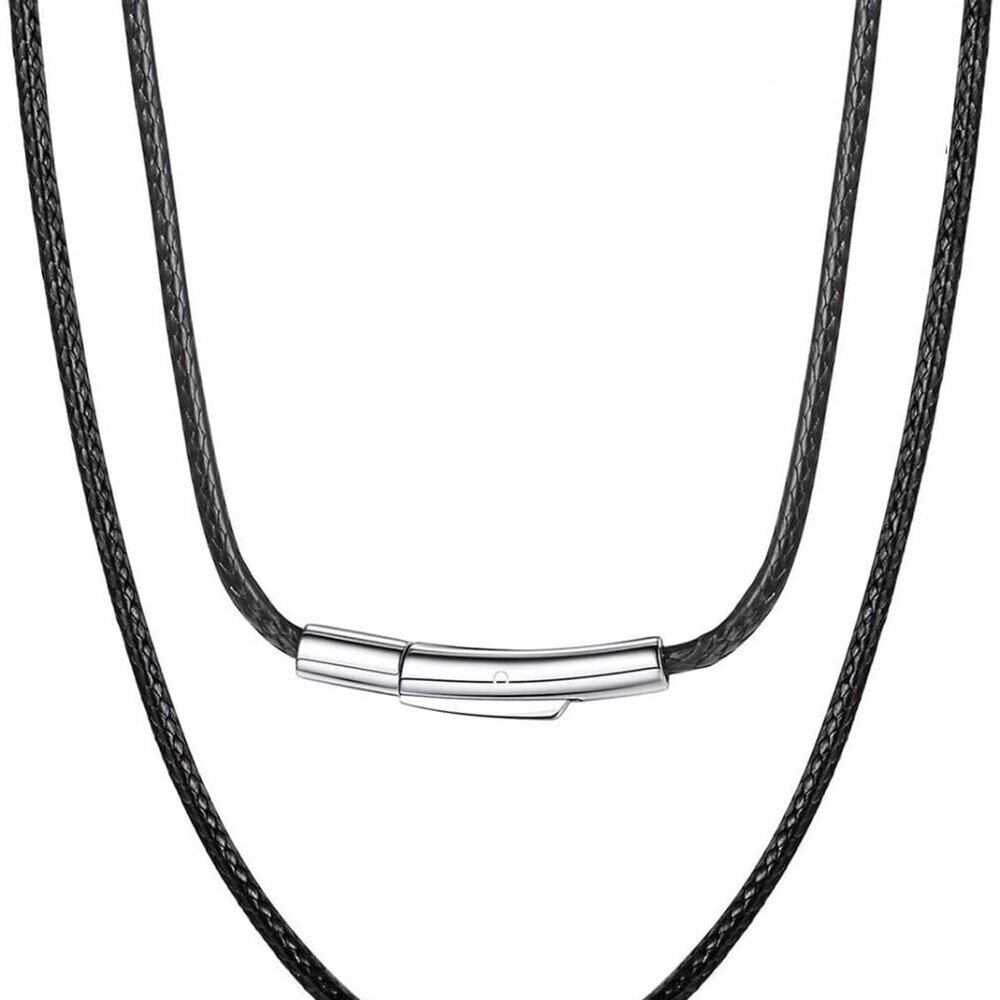Men Waterproof Braided Leather Necklace Wax Rope Chain, Customize Available, 2/3